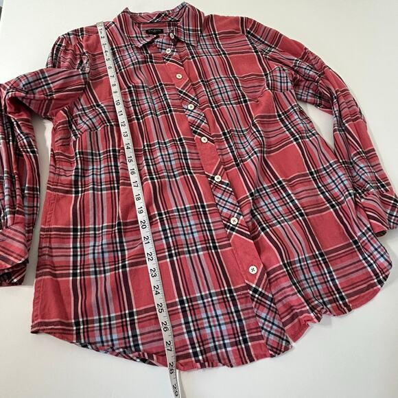 Talbots Womens Plus 1X Pink Plaid Button Front Shirt Long Sleeve Preppy - Picture 4 of 7